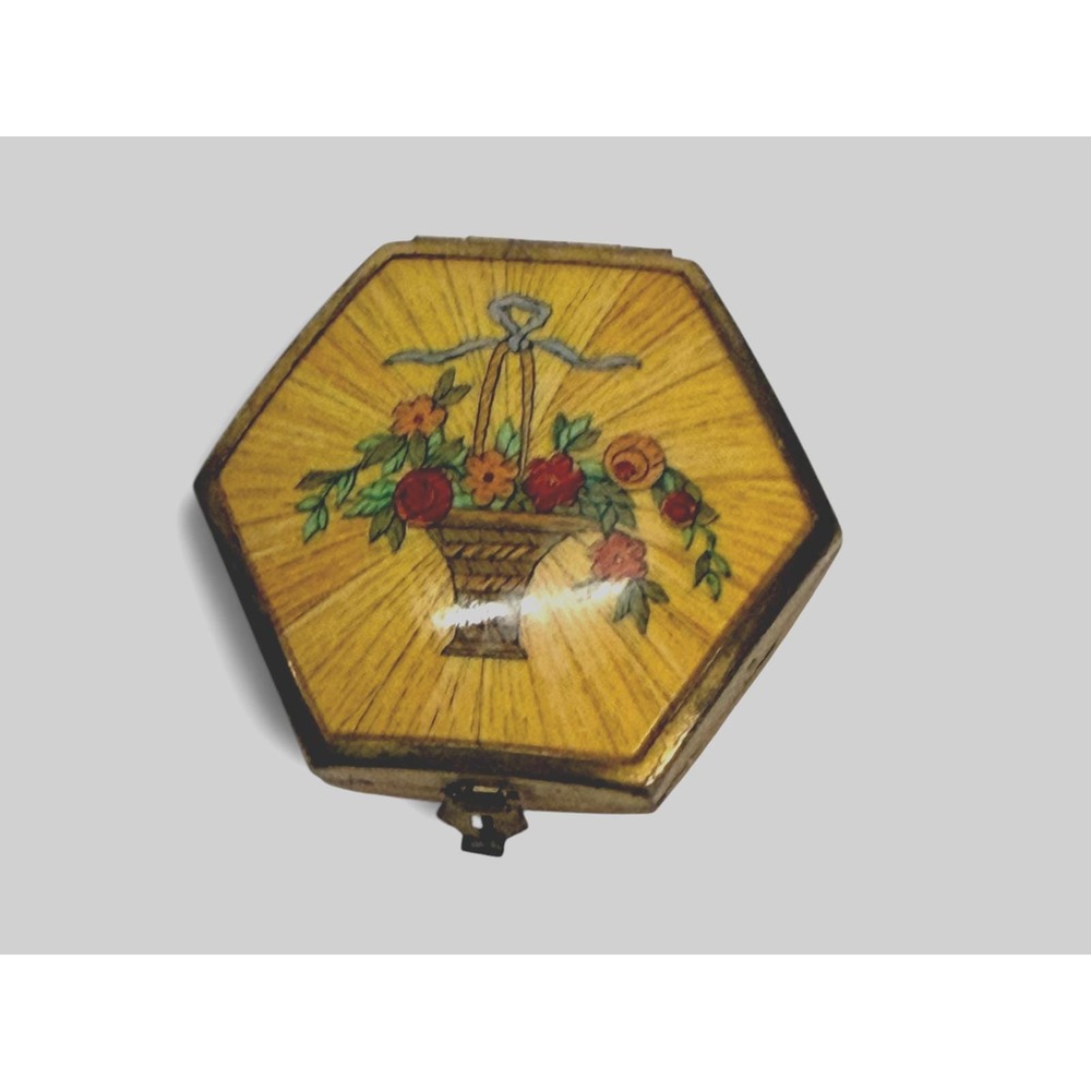 Vintage Houbigant Compact Flower Basket Enamel Art Deco w/ Mirror 1930s
